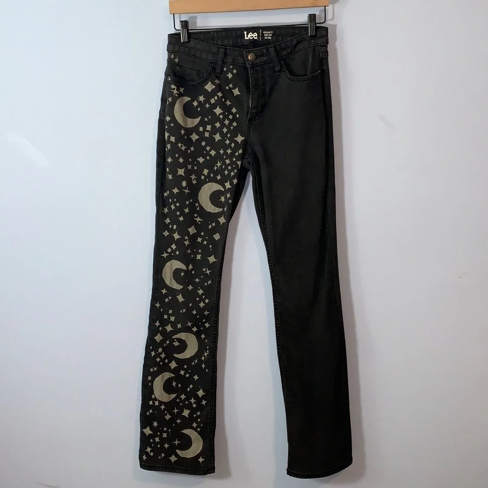 Lee Dark Gray black Boot Cut regular fit Jeans midrise stars and moons size 6